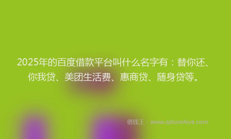 2025年的百度借款平台叫什么名字有：替你还、你我贷、美团生活费、惠商贷、随身贷等。