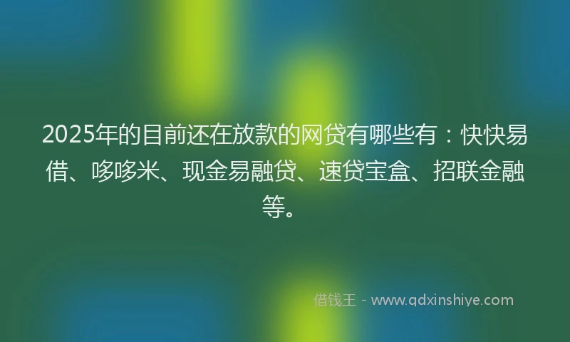 2025年的目前还在放款的网贷有哪些有：快快易借、哆哆米、现金易融贷、速贷宝盒、招联金融等。