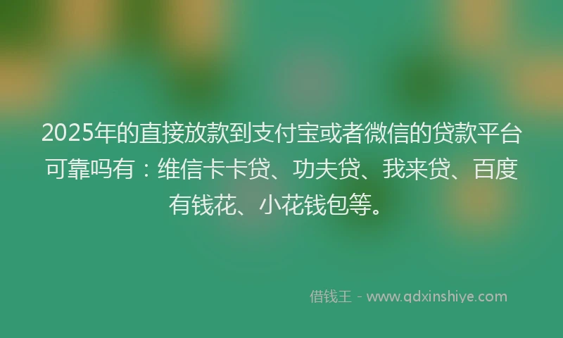2025年的直接放款到支付宝或者微信的贷款平台可靠吗有：维信卡卡贷、功夫贷、我来贷、百度有钱花、小花钱包等。