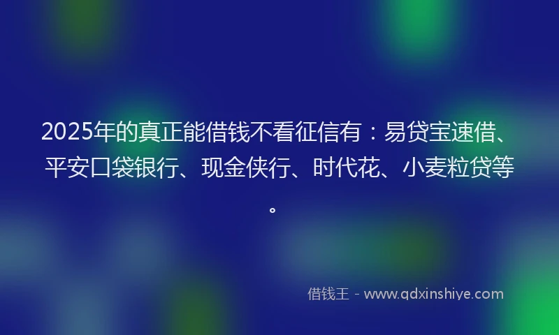 2025年的真正能借钱不看征信有：易贷宝速借、平安口袋银行、现金侠行、时代花、小麦粒贷等。