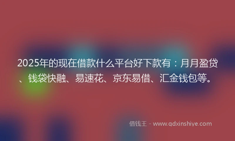 2025年的现在借款什么平台好下款有：月月盈贷、钱袋快融、易速花、京东易借、汇金钱包等。