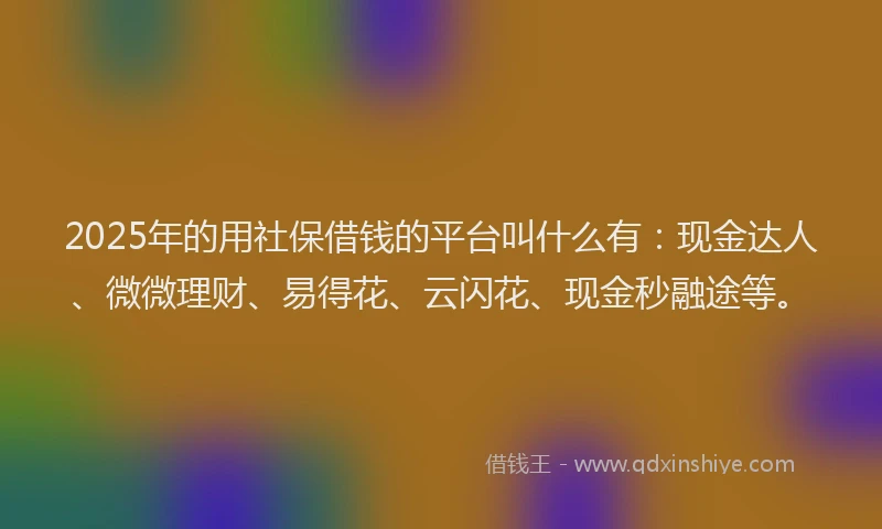 2025年的用社保借钱的平台叫什么有：现金达人、微微理财、易得花、云闪花、现金秒融途等。