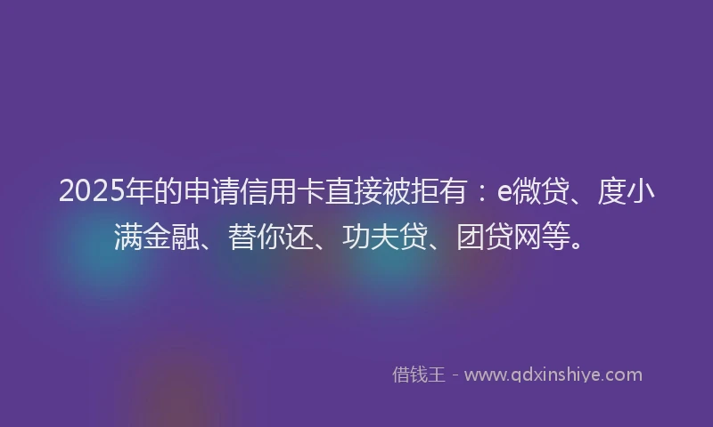 2025年的申请信用卡直接被拒有：e微贷、度小满金融、替你还、功夫贷、团贷网等。