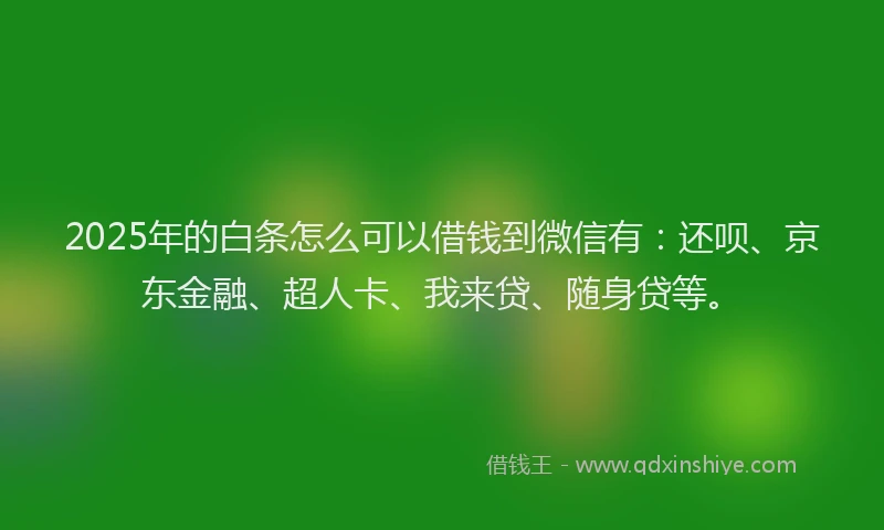 2025年的白条怎么可以借钱到微信有：还呗、京东金融、超人卡、我来贷、随身贷等。