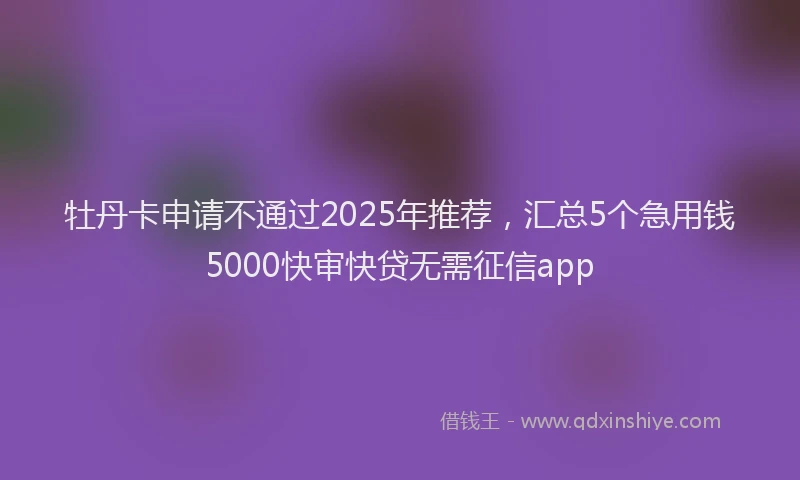 牡丹卡申请不通过2025年推荐，汇总5个急用钱5000快审快贷无需征信app