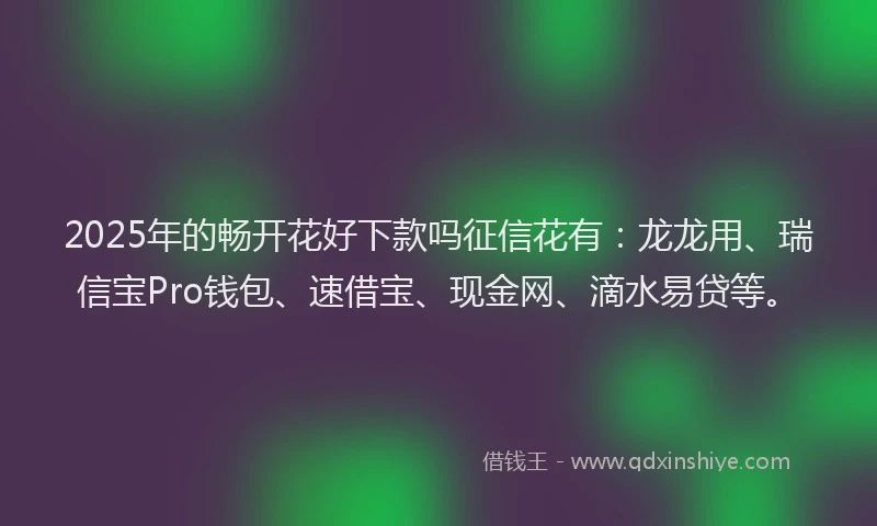 2025年的畅开花好下款吗征信花有：龙龙用、瑞信宝Pro钱包、速借宝、现金网、滴水易贷等。
