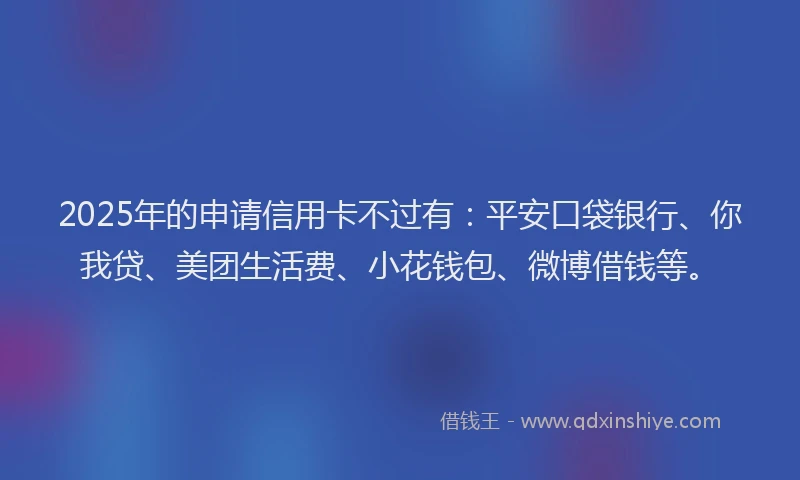 2025年的申请信用卡不过有：平安口袋银行、你我贷、美团生活费、小花钱包、微博借钱等。