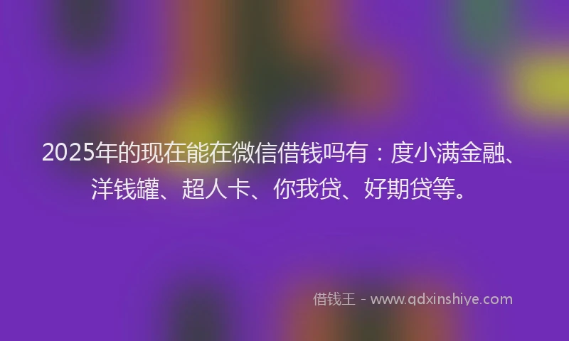 2025年的现在能在微信借钱吗有：度小满金融、洋钱罐、超人卡、你我贷、好期贷等。