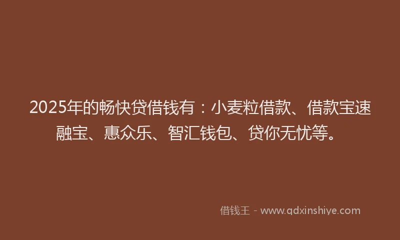 2025年的畅快贷借钱有：小麦粒借款、借款宝速融宝、惠众乐、智汇钱包、贷你无忧等。