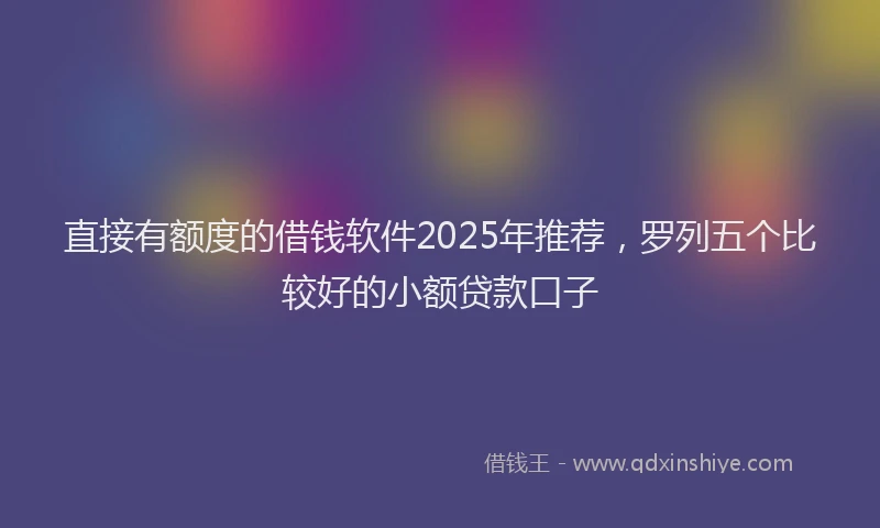 直接有额度的借钱软件2025年推荐，罗列五个比较好的小额贷款口子