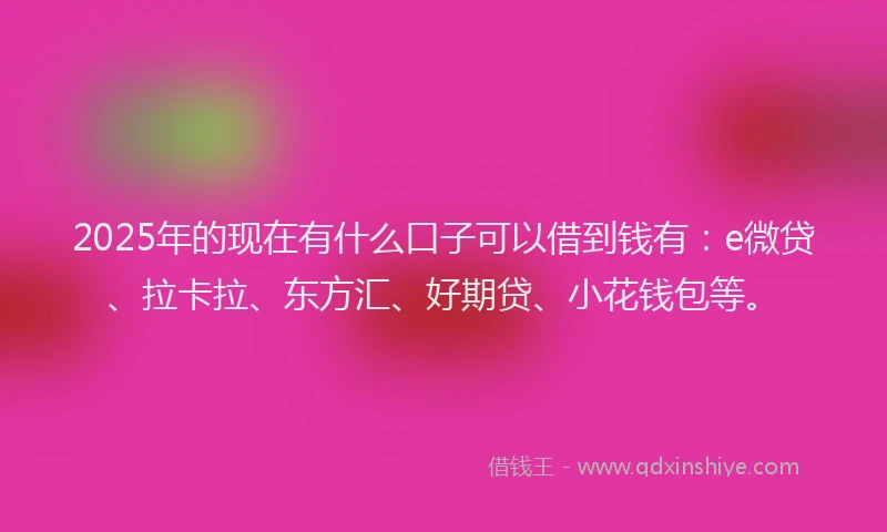 2025年的现在有什么口子可以借到钱有：e微贷、拉卡拉、东方汇、好期贷、小花钱包等。