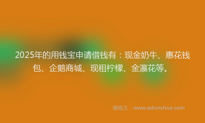 2025年的用钱宝申请借钱有：现金奶牛、惠花钱包、企鹅商城、现租柠檬、金瀛花等。
