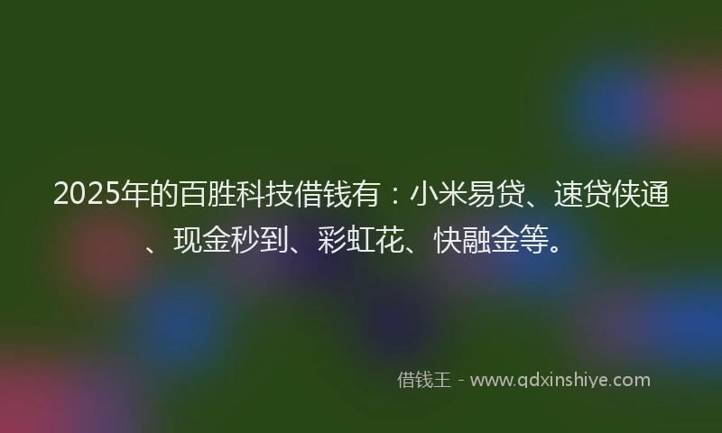 2025年的百胜科技借钱有：小米易贷、速贷侠通、现金秒到、彩虹花、快融金等。