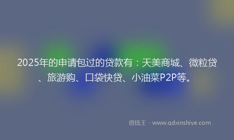 2025年的申请包过的贷款有：天美商城、微粒贷、旅游购、口袋快贷、小油菜P2P等。