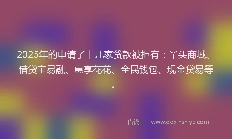 2025年的申请了十几家贷款被拒有：丫头商城、借贷宝易融、惠享花花、全民钱包、现金贷易等。