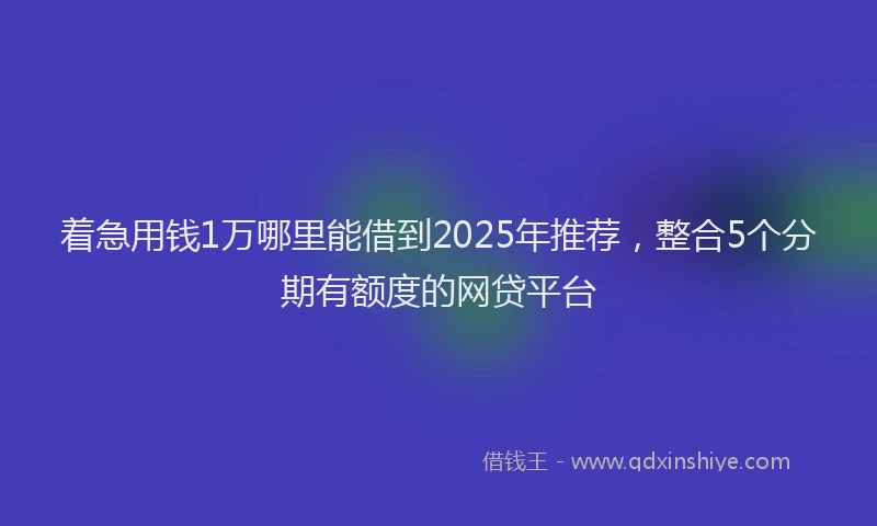 着急用钱1万哪里能借到2025年推荐，整合5个分期有额度的网贷平台