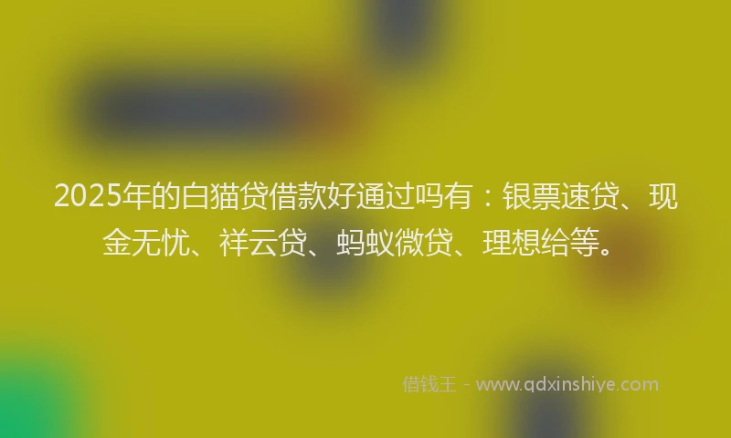 2025年的白猫贷借款好通过吗有：银票速贷、现金无忧、祥云贷、蚂蚁微贷、理想给等。