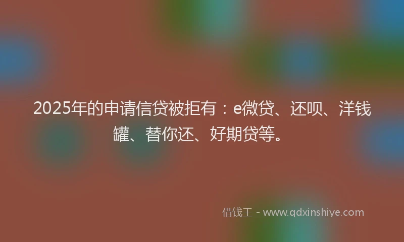2025年的申请信贷被拒有：e微贷、还呗、洋钱罐、替你还、好期贷等。