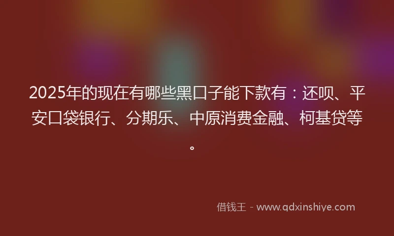 2025年的现在有哪些黑口子能下款有：还呗、平安口袋银行、分期乐、中原消费金融、柯基贷等。