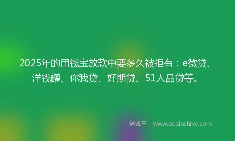 2025年的用钱宝放款中要多久被拒有：e微贷、洋钱罐、你我贷、好期贷、51人品贷等。