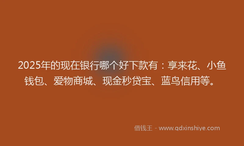 2025年的现在银行哪个好下款有：享来花、小鱼钱包、爱物商城、现金秒贷宝、蓝鸟信用等。