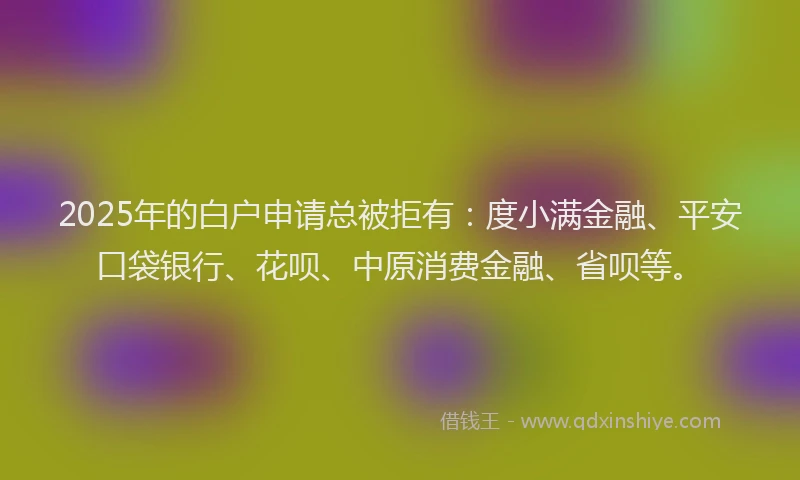 2025年的白户申请总被拒有：度小满金融、平安口袋银行、花呗、中原消费金融、省呗等。