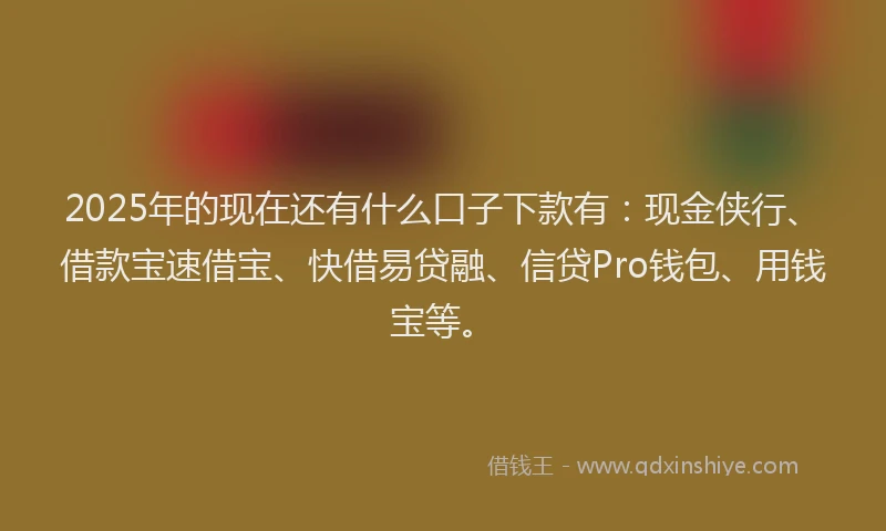 2025年的现在还有什么口子下款有：现金侠行、借款宝速借宝、快借易贷融、信贷Pro钱包、用钱宝等。