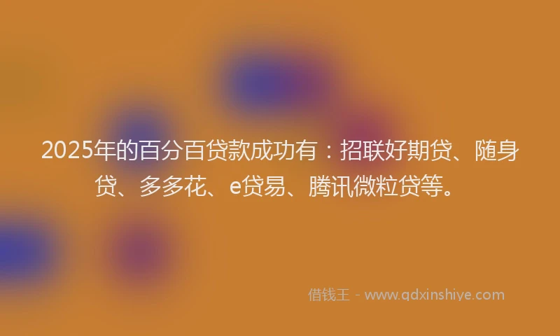 2025年的百分百贷款成功有：招联好期贷、随身贷、多多花、e贷易、腾讯微粒贷等。