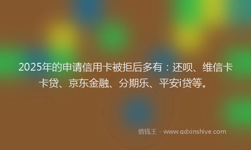 2025年的申请信用卡被拒后多有：还呗、维信卡卡贷、京东金融、分期乐、平安i贷等。