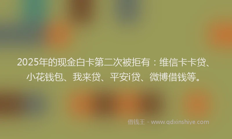 2025年的现金白卡第二次被拒有：维信卡卡贷、小花钱包、我来贷、平安i贷、微博借钱等。