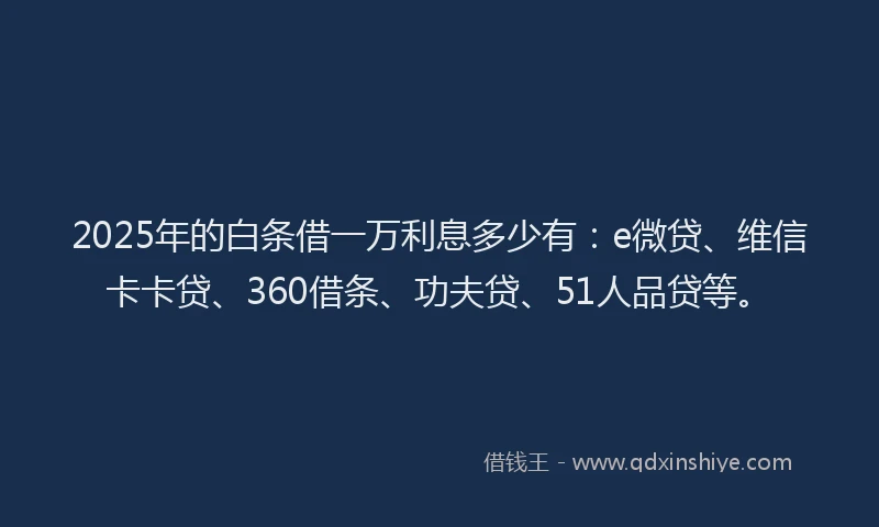 2025年的白条借一万利息多少有：e微贷、维信卡卡贷、360借条、功夫贷、51人品贷等。