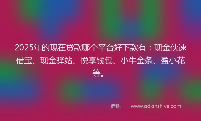 2025年的现在贷款哪个平台好下款有：现金侠速借宝、现金驿站、悦享钱包、小牛金条、盈小花等。