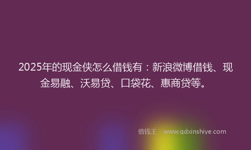 2025年的现金侠怎么借钱有：新浪微博借钱、现金易融、沃易贷、口袋花、惠商贷等。
