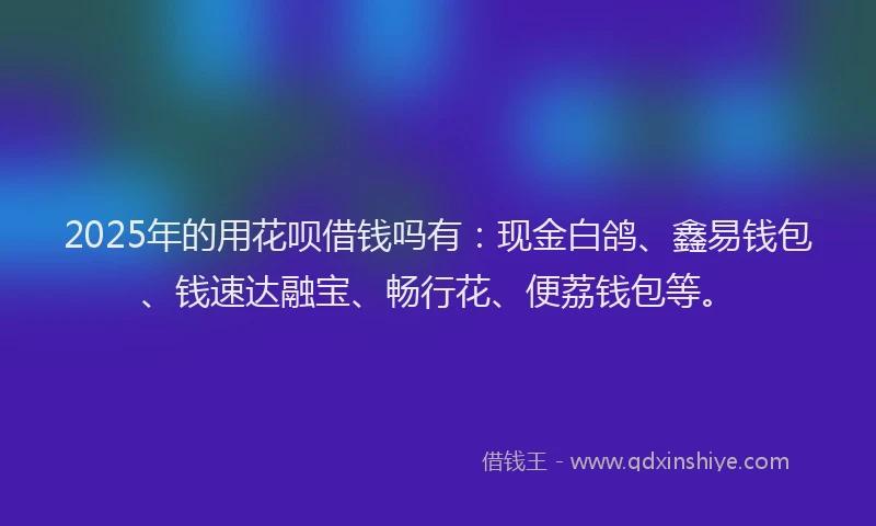 2025年的用花呗借钱吗有：现金白鸽、鑫易钱包、钱速达融宝、畅行花、便荔钱包等。