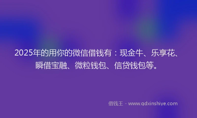 2025年的用你的微信借钱有：现金牛、乐享花、瞬借宝融、微粒钱包、信贷钱包等。