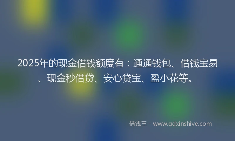 2025年的现金借钱额度有：通通钱包、借钱宝易、现金秒借贷、安心贷宝、盈小花等。
