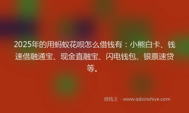 2025年的用蚂蚁花呗怎么借钱有：小熊白卡、钱速借融通宝、现金直融宝、闪电钱包、银票速贷等。