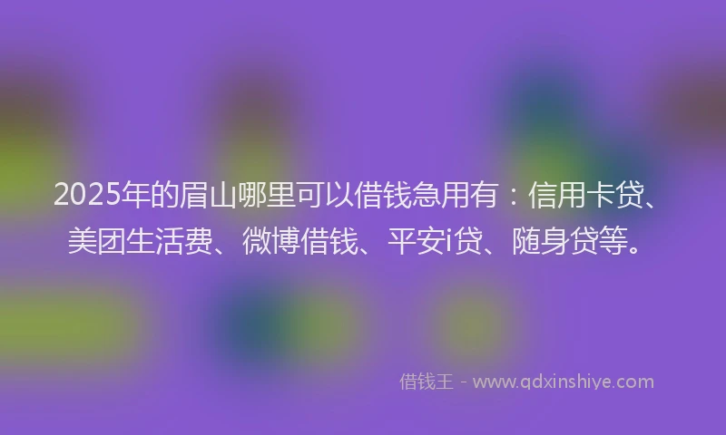 2025年的眉山哪里可以借钱急用有：信用卡贷、美团生活费、微博借钱、平安i贷、随身贷等。