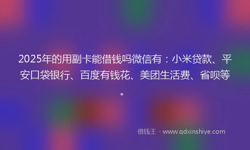 2025年的用副卡能借钱吗微信有：小米贷款、平安口袋银行、百度有钱花、美团生活费、省呗等。