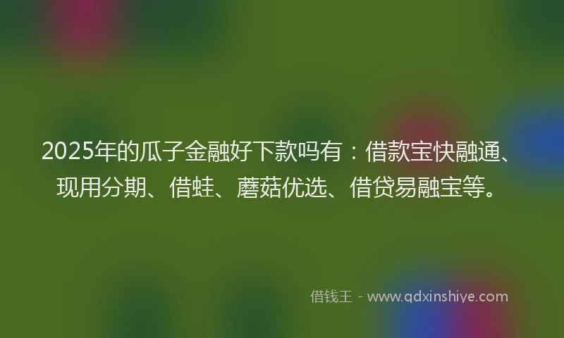 2025年的瓜子金融好下款吗有：借款宝快融通、现用分期、借蛙、蘑菇优选、借贷易融宝等。