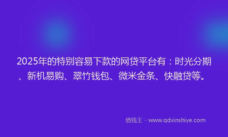 2025年的特别容易下款的网贷平台有：时光分期、新机易购、翠竹钱包、微米金条、快融贷等。