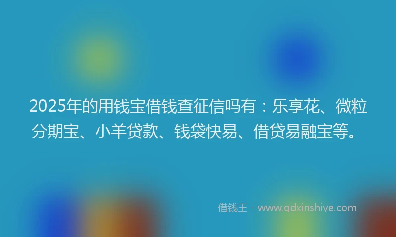2025年的用钱宝借钱查征信吗有：乐享花、微粒分期宝、小羊贷款、钱袋快易、借贷易融宝等。