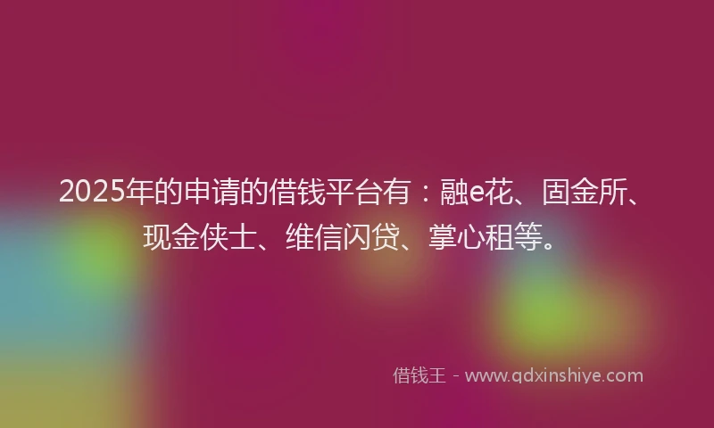 2025年的申请的借钱平台有：融e花、固金所、现金侠士、维信闪贷、掌心租等。