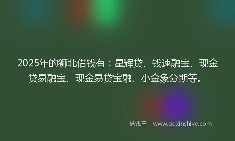 2025年的狮北借钱有：星辉贷、钱速融宝、现金贷易融宝、现金易贷宝融、小金象分期等。
