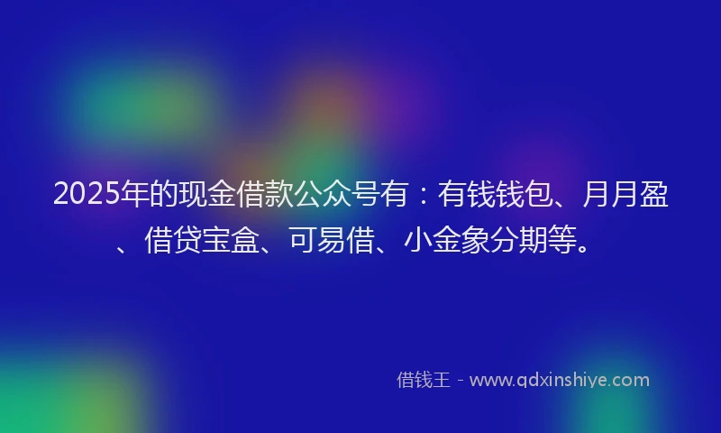 2025年的现金借款公众号有：有钱钱包、月月盈、借贷宝盒、可易借、小金象分期等。