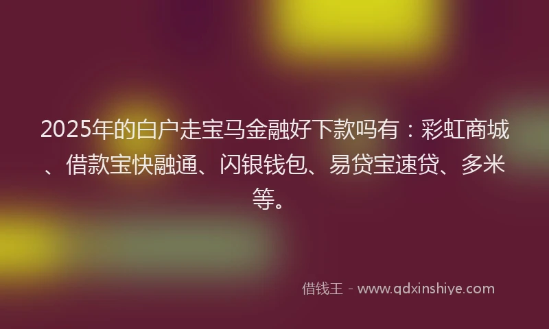 2025年的白户走宝马金融好下款吗有：彩虹商城、借款宝快融通、闪银钱包、易贷宝速贷、多米等。