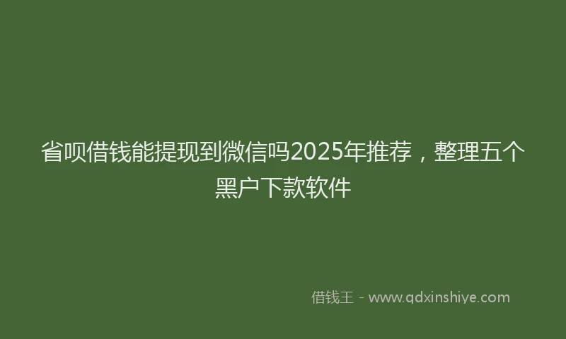 省呗借钱能提现到微信吗2025年推荐，整理五个黑户下款软件