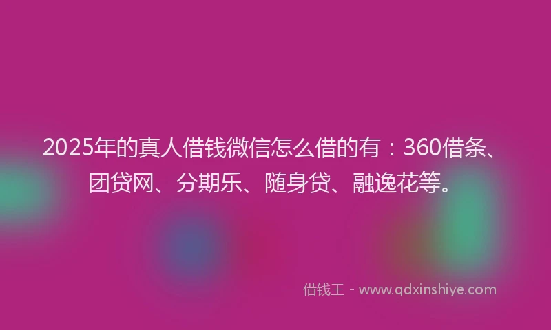 2025年的真人借钱微信怎么借的有：360借条、团贷网、分期乐、随身贷、融逸花等。
