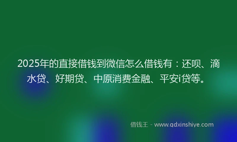 2025年的直接借钱到微信怎么借钱有：还呗、滴水贷、好期贷、中原消费金融、平安i贷等。