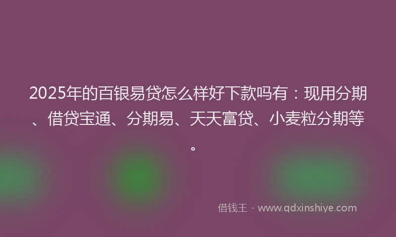 2025年的百银易贷怎么样好下款吗有：现用分期、借贷宝通、分期易、天天富贷、小麦粒分期等。
